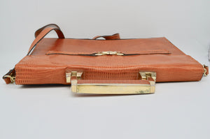Camel Patent Crocodile Embossed Genuine Leather Office Doctors Unisex Handbag Top Handle Bag