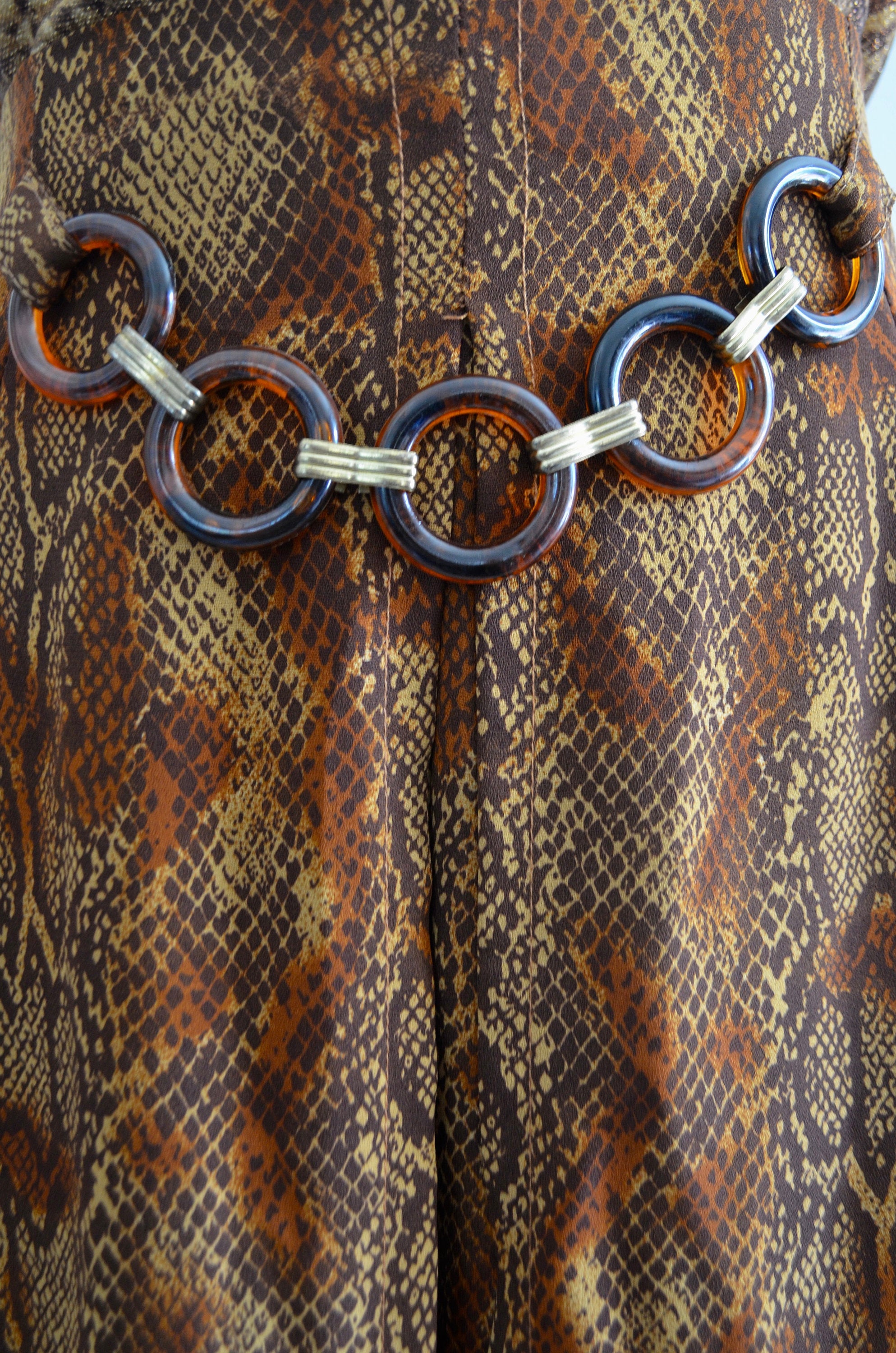 Snake Print Palazzo Wrap Pantalon Trousers Pants With Chain Belt Matching Metallic Lurex Croco Top