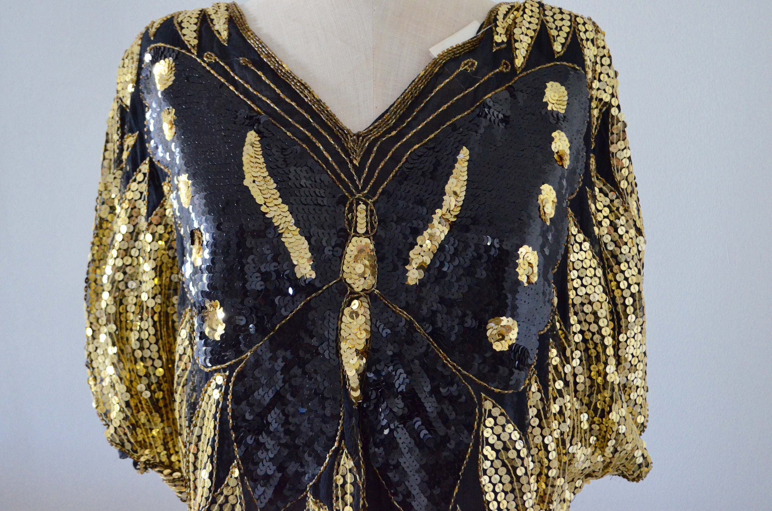 Nwt Gold Silk Beaded Sequined Butterfly Top Style
