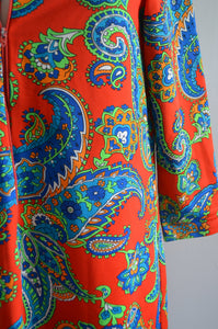 Boho Mod Red Paisley Printed Robe Loose Fitted Loungewear Sears Brand Cover Up Kimono Caftan