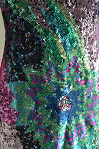 Black Tie Adrianna Papell Designer Multi Colored Sequined Beaded Silk Dress Prom Bridesmaid