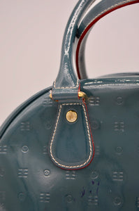 Genuine Arcadia Green Grayish Stamped Patent Leather Top Handle Large Doctors Speedy Handbag Satchel