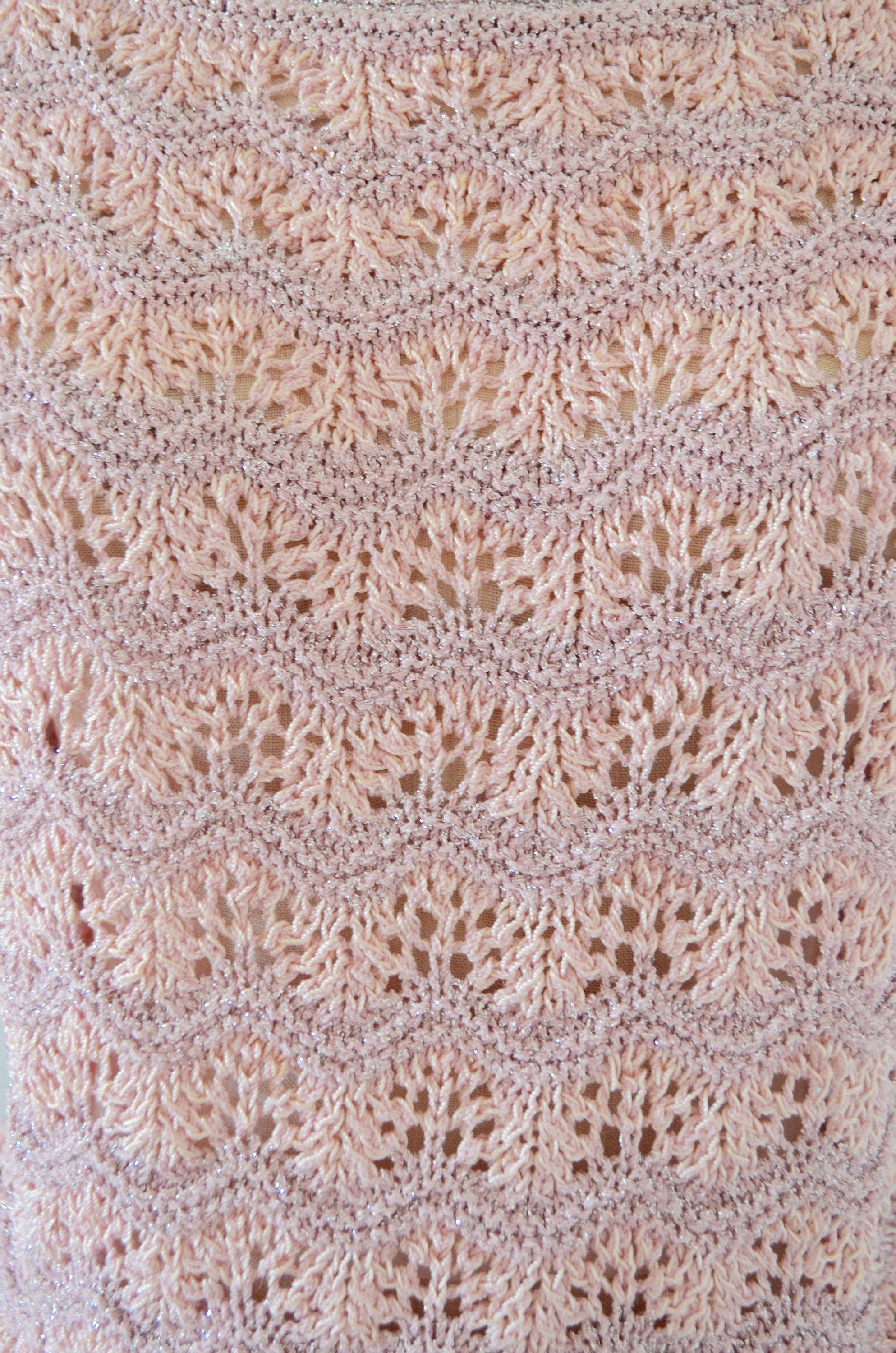 Pink Pastel Chevron Lace Knit Crochet Sweater Pink Silver Metallic Top Bohemian