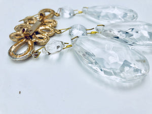 Antique Crystal Chandelier Oversized Brooch Antique Gold Plated Prism Teardrop Chinese Frog Faceted