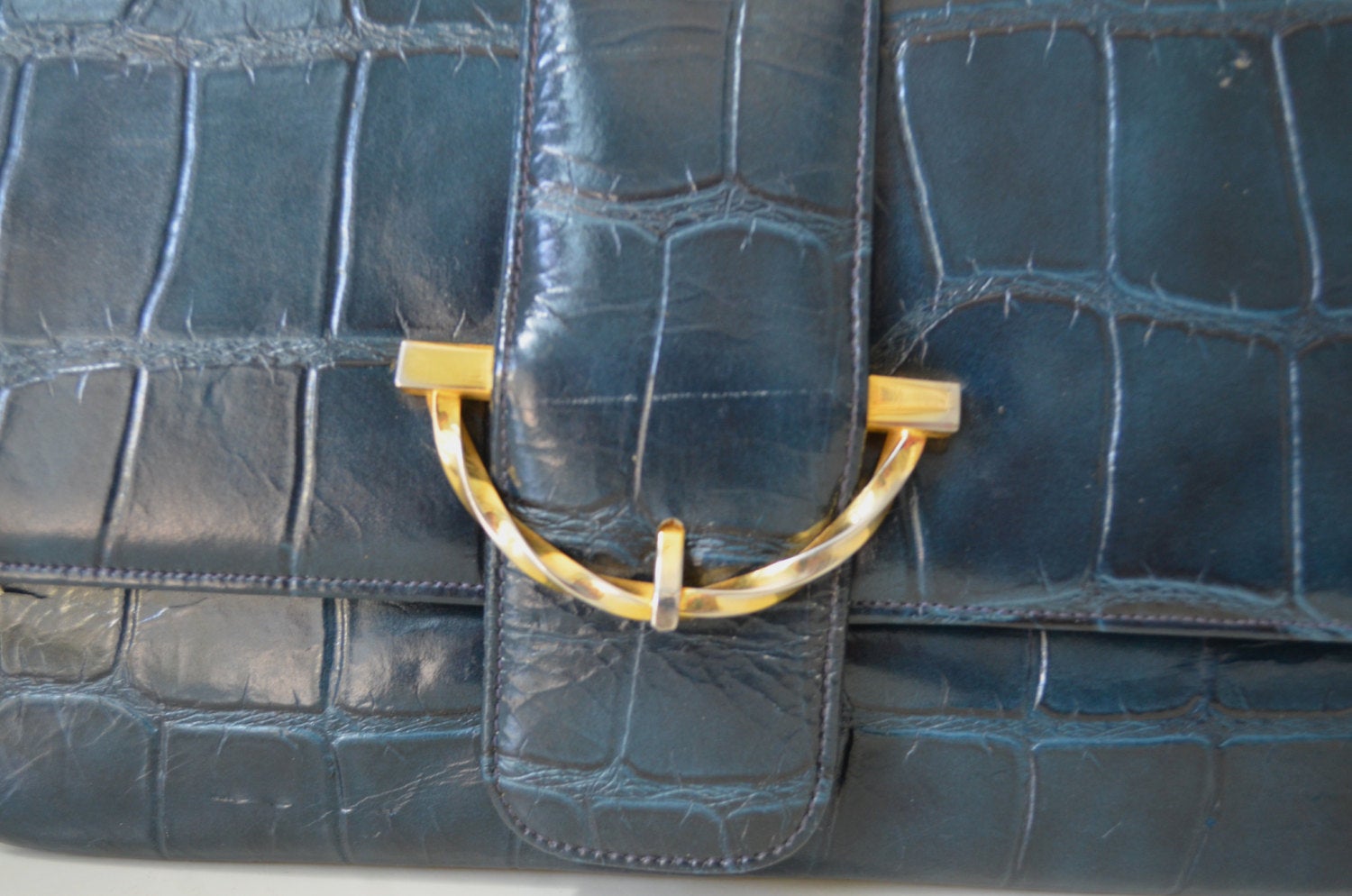 Rodart Blue Navy Leather Croco Handbag 60S Purse