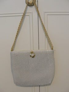 Whiting And Davis White Mesh Clutch Shoulder Bag Large