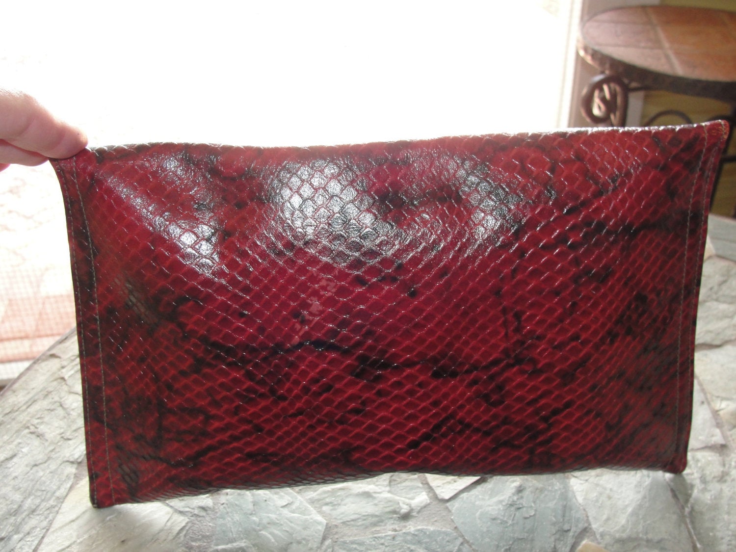 Red Leather Snakeskin Purse Clutch