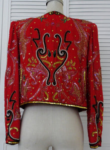 Sequin Cropped Jacket S / M Shimmering Red