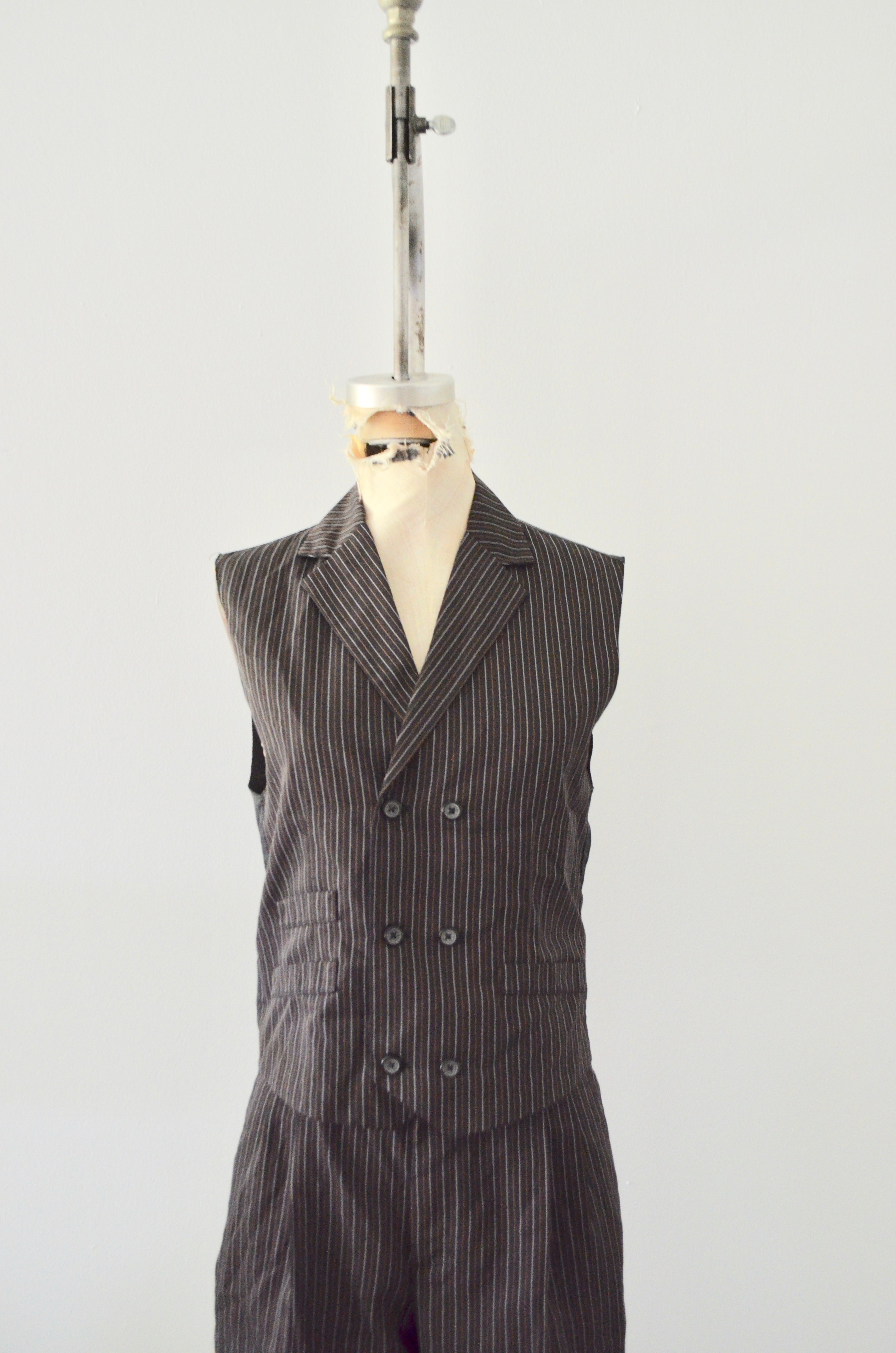 Vintage Plaid Black Pinstripe Vest Wide Leg Suit Tailored Women's Fashion Trend Street Style