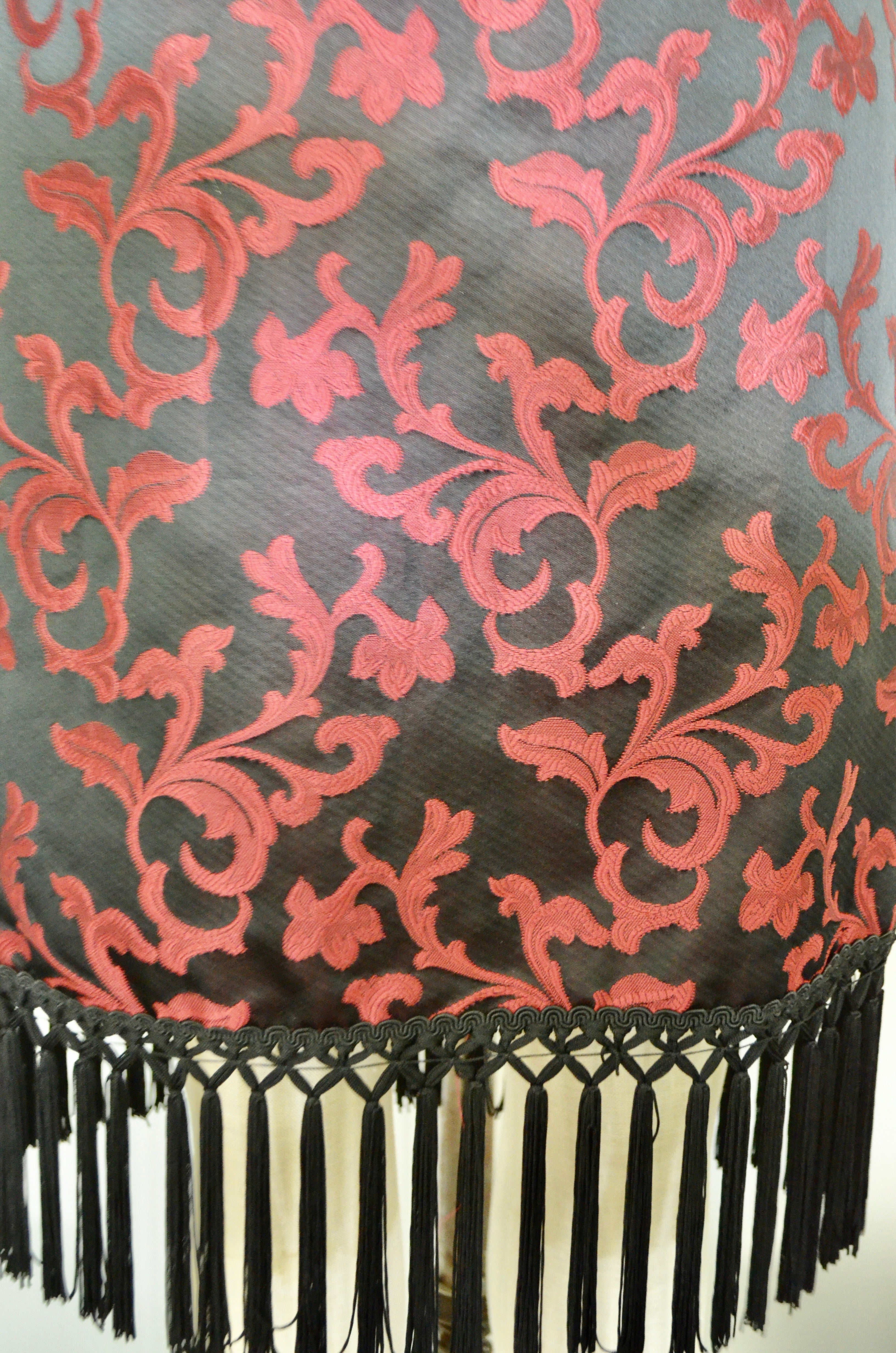 Vintage Burgundy Brocade Fringe Skirt