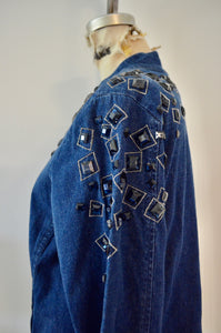 Vintage Bob Mackie Wearable Art Denim Beaded Jewelry Design Jean jacket Runway Spring Trend