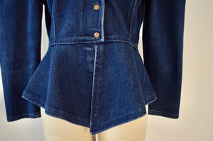 RARE Vintage 90s Puff Sleeves Denim Peplum Jacket Blazer LEE West Cal.45 Bohemian Chic Fashion Trend