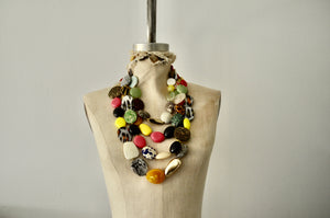 Boho Multi Strand Chunky Resin Acrylic Beads Necklace Statement Piece