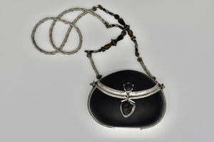 Vintage 80’s “Maya” Acrylic ONIX Black Shell Styled Purse Resin Purse with Beaded Strap