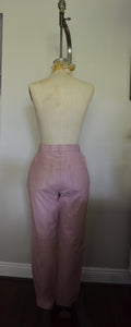 1980s high rise genuine leather bold pastel pink tailored pants Tower Hill Collection