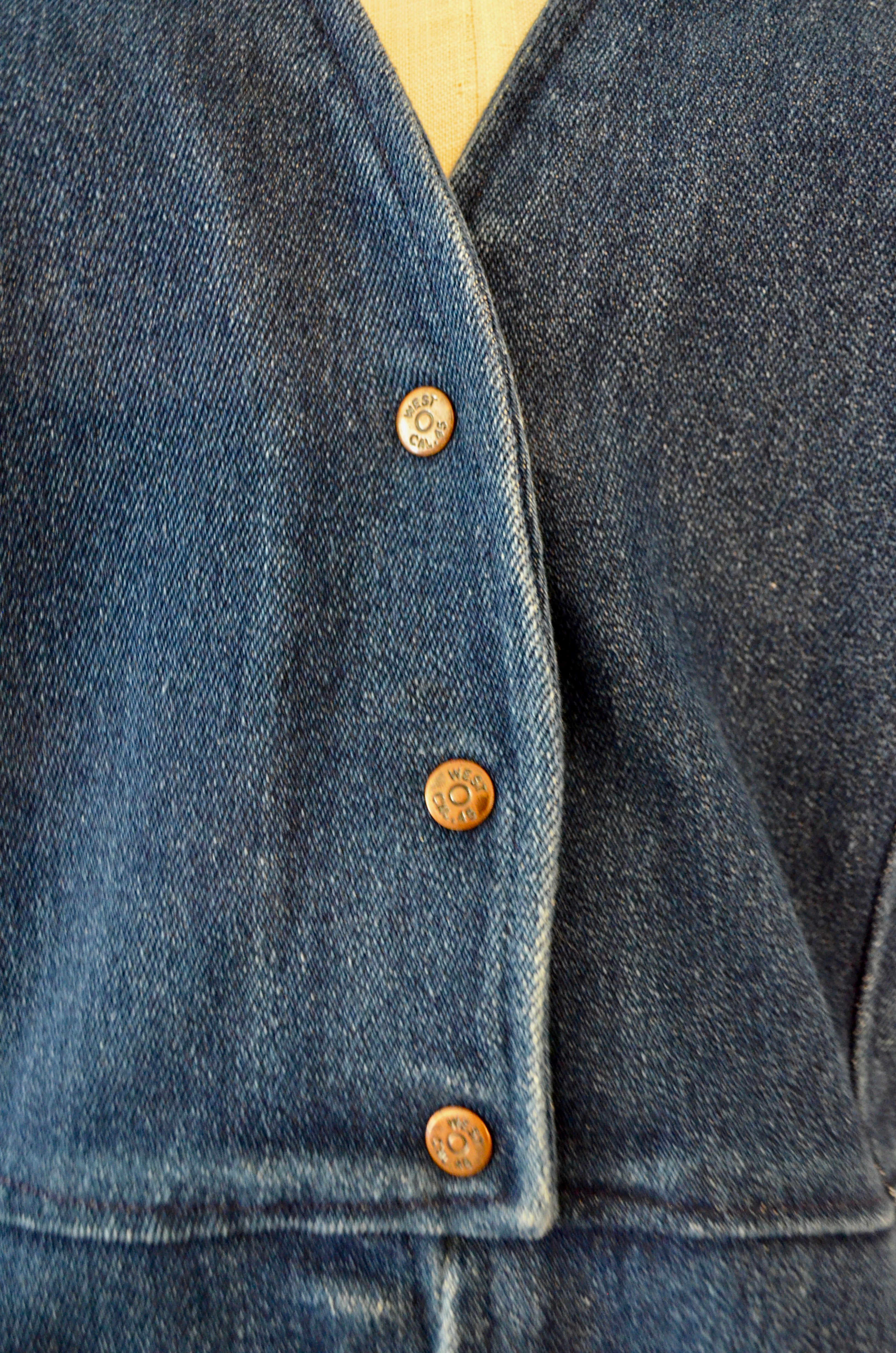 RARE Vintage 90s Puff Sleeves Denim Peplum Jacket Blazer LEE West Cal.45 Bohemian Chic Fashion Trend