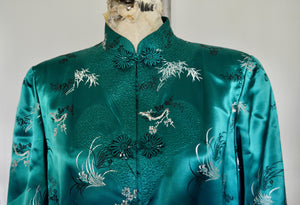 Kimono Chinese Street Style Emerald Green Long Maxi Coat Floral Pattern Cape Dress Jacket Style