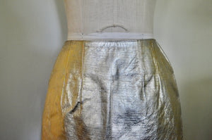 80s NWT Gold Metallic Crackled Leather Pencil Long Skirt Lined Straight Knee Length