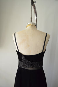 Gatsby Black Velvet Gown Sleeveless Dress with Beaded fringe by Patra