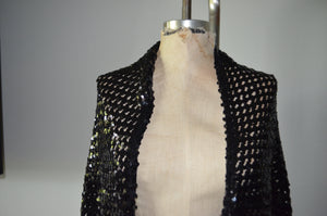 80s Black A stunning black sequin crochet shawl