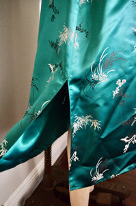 Kimono Chinese Street Style Emerald Green Long Maxi Coat Floral Pattern Cape Dress Jacket Style
