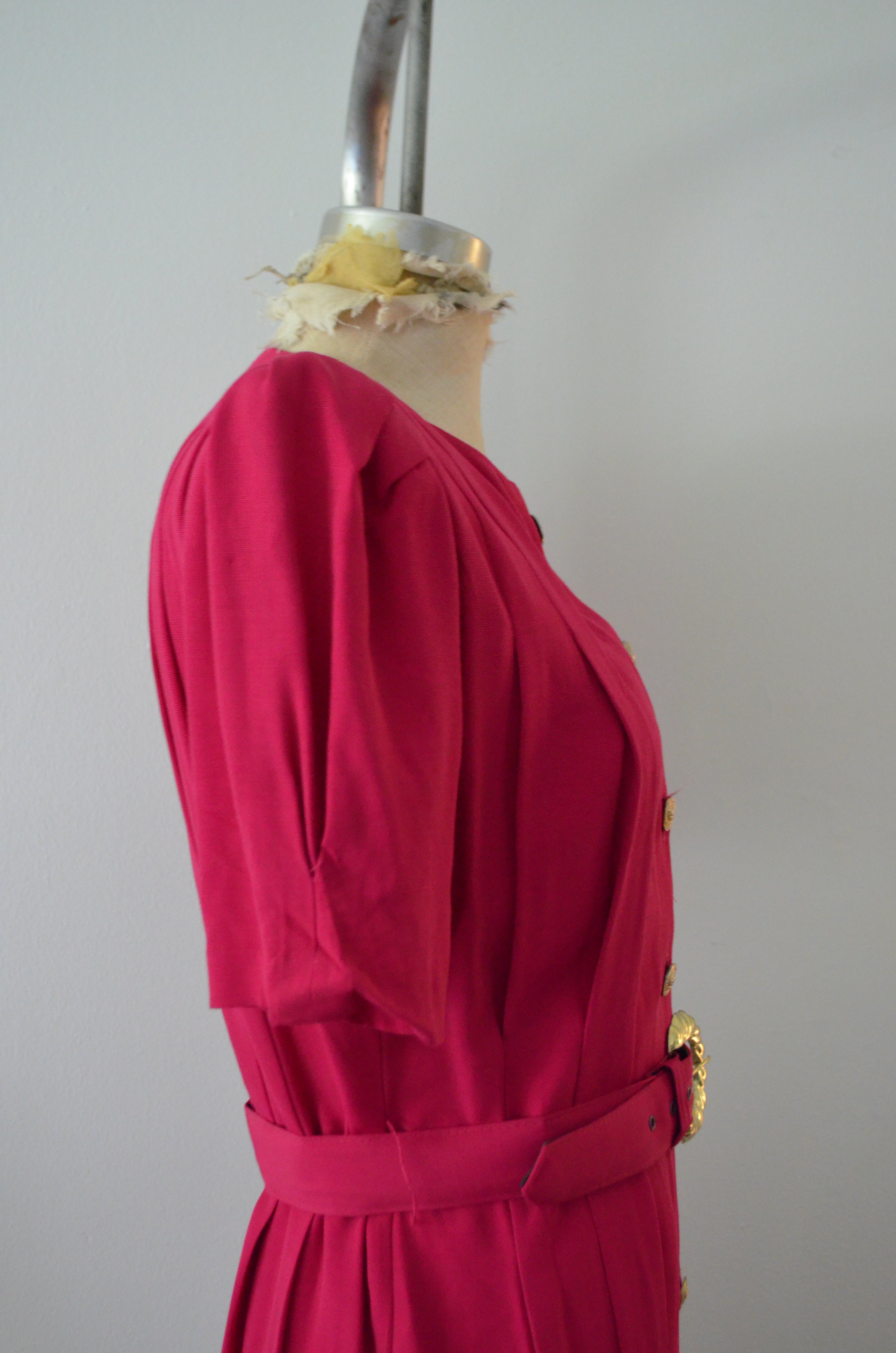 1980S Blazer Dress By S L Petites Pink Button Down Shirt Dress With Matching Belt Linen Shoulder Pads