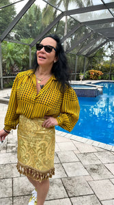 80s Houndstooth Anne Klein for New Aspects yellow and black Crop blouse top