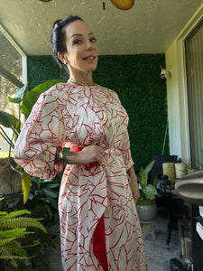 Vintage Flora Kung red and white silk dress