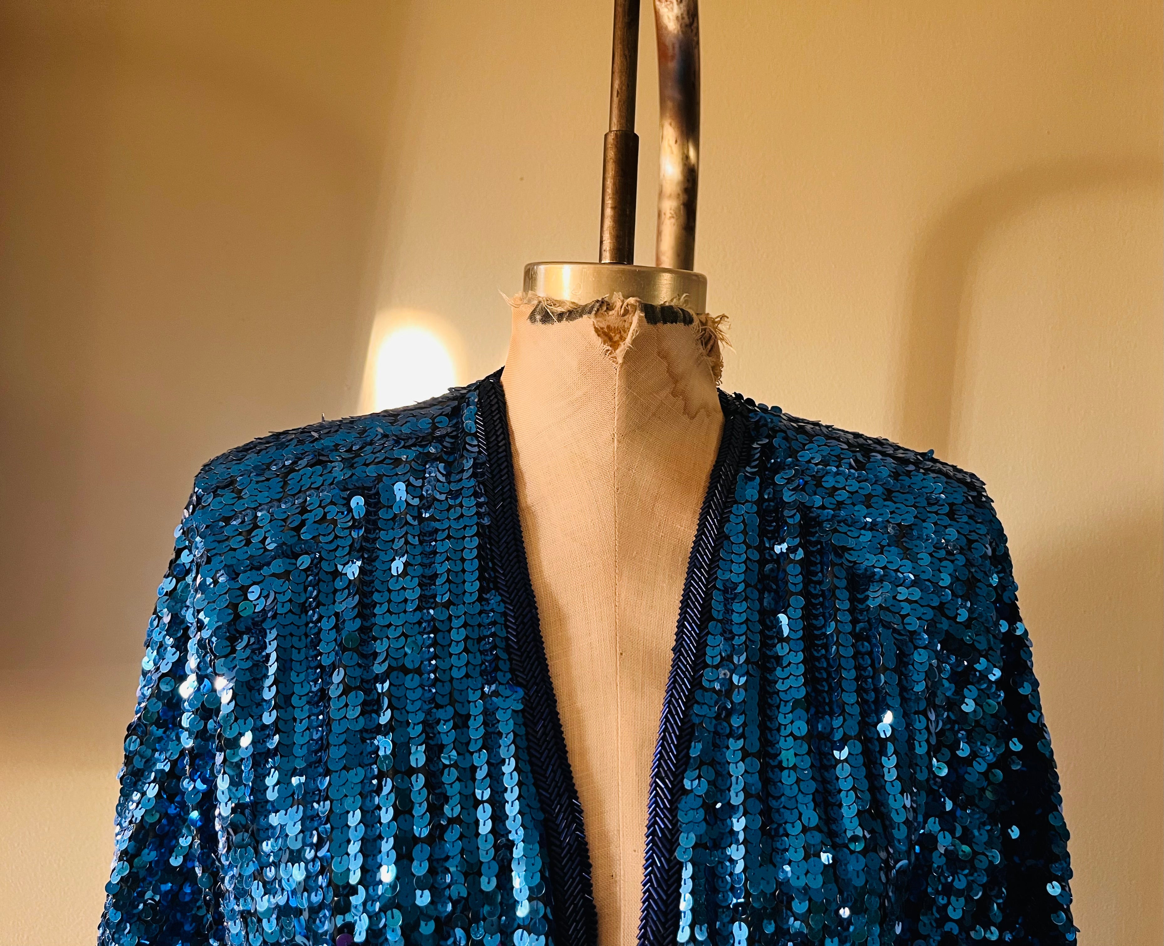 Carribean Blue Sequin Beaded Cropped Bolero Jacket