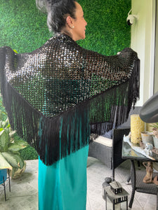 80s Black A stunning black sequin crochet shawl