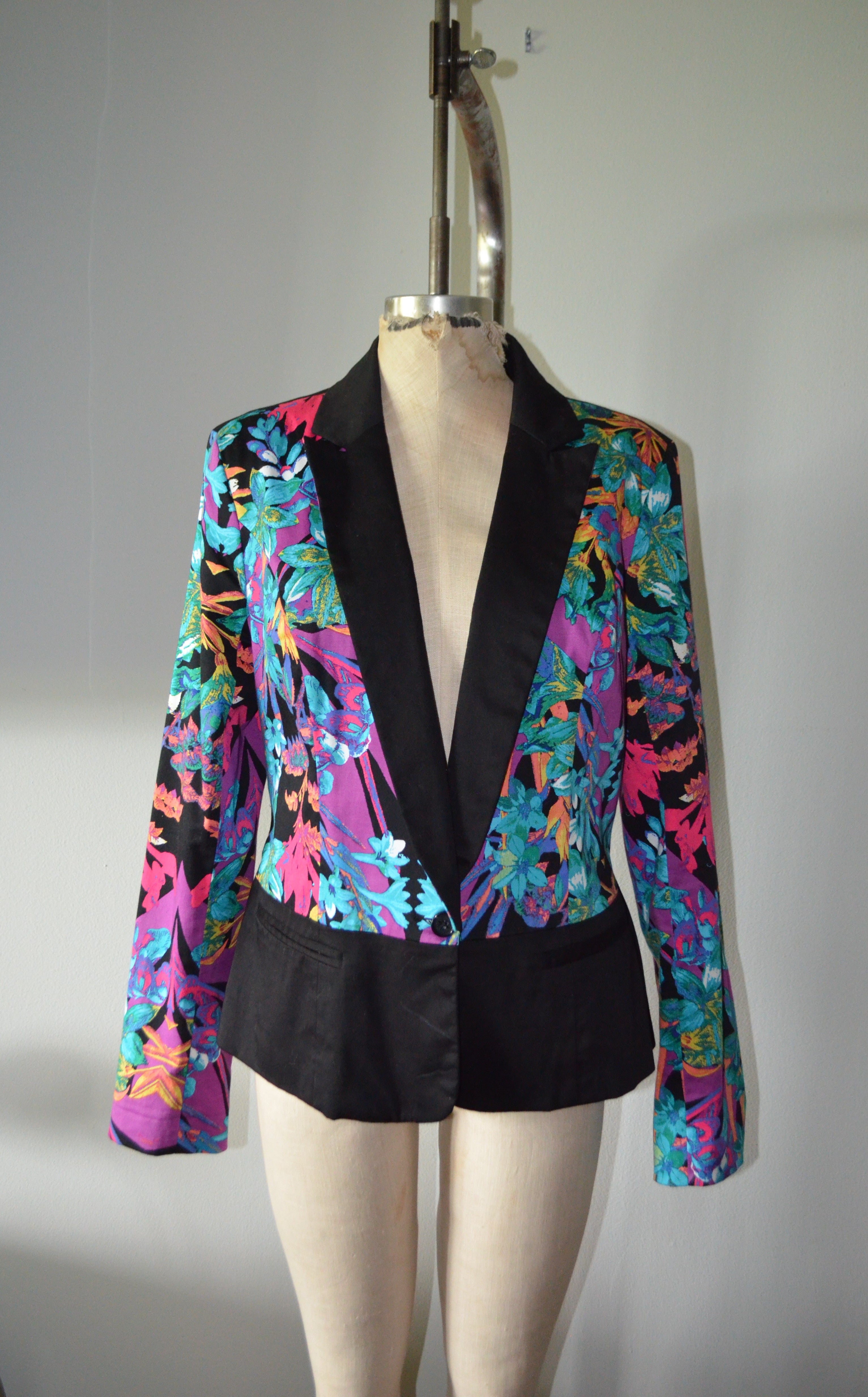Nicole Miller Women's Floral Blazer Jacket Multicolor Buttoned