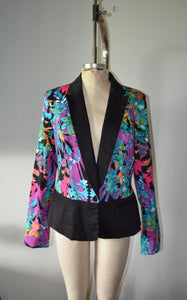 Nicole Miller Women's Floral Blazer Jacket Multicolor Buttoned