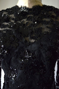 Black French Lace Sequined Sheer Corset Crop Top open back Long Sleeve