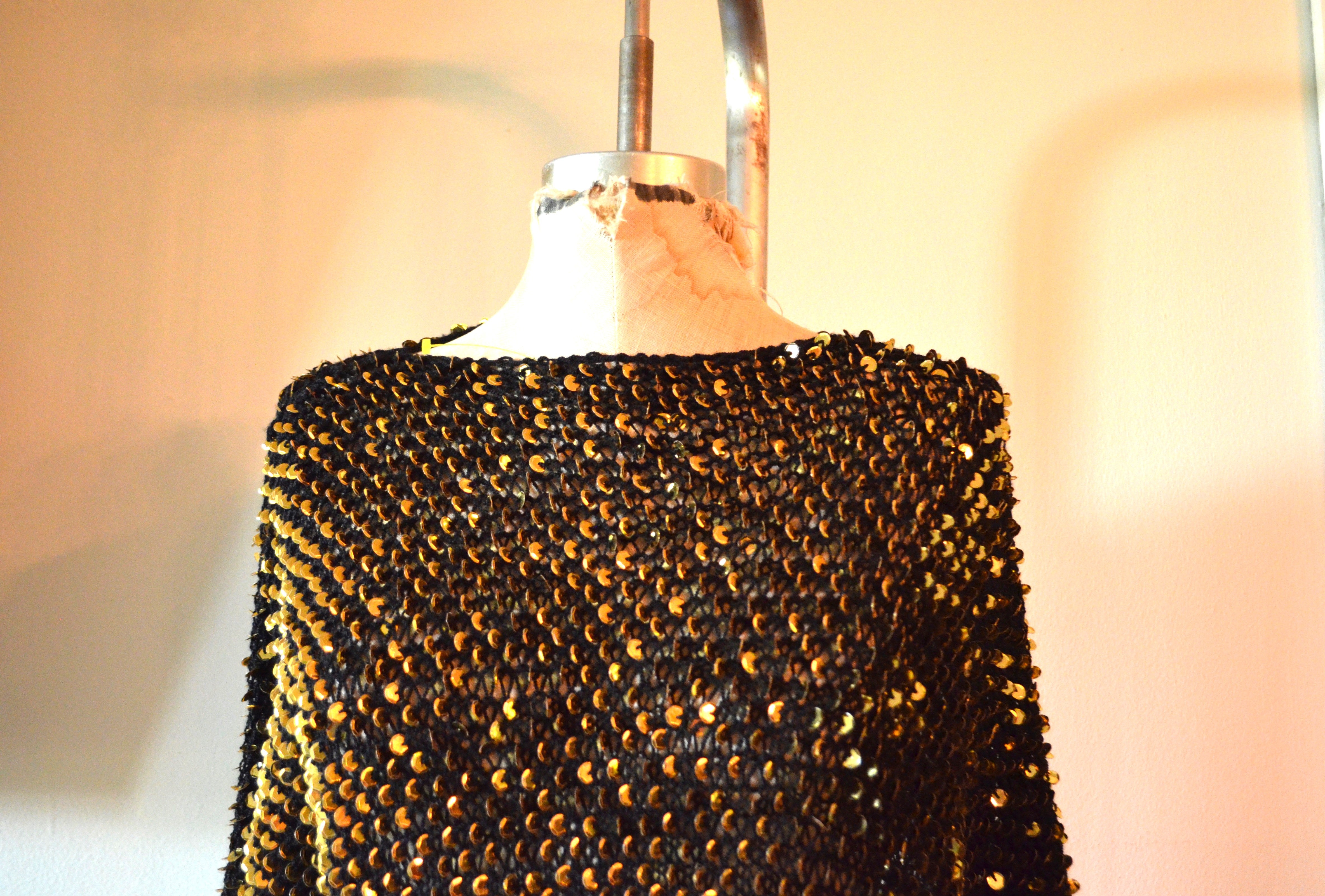 Crochet Asymmetrical Gold Sequins Knit top Lace Sweater Metallic Top Bohemian