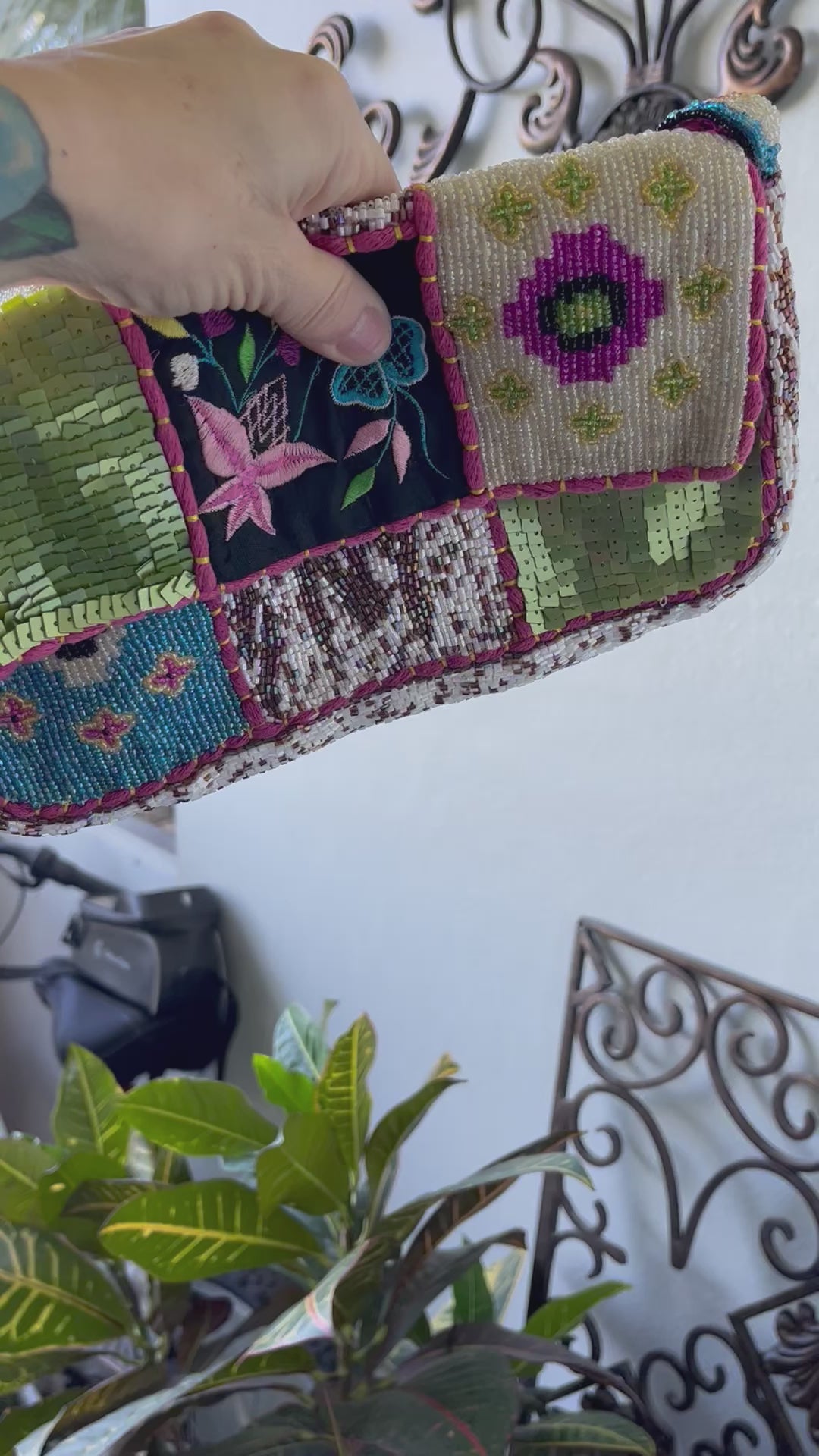 Vintage Christiana beaded patchwork purse