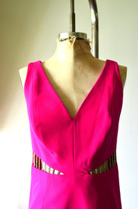 Sexy Pink Feather Dress Fuchsia Empire Waist Open Front Crystal Chain