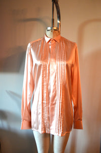 90s Bocci rose pink silk shirt pleated long sleeve Italy unisex