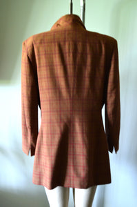 80s Liz Claiborne plaid tweed tailor Tan blazer with shoulder pads