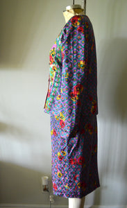 Rickie Freeman for Teri Jon vintage colorful floral silk suit skirt jacket Occasion Suit