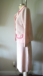 Kensington London pink vintage suit 1960 skirt and blazer in bubblegum pink with pockets