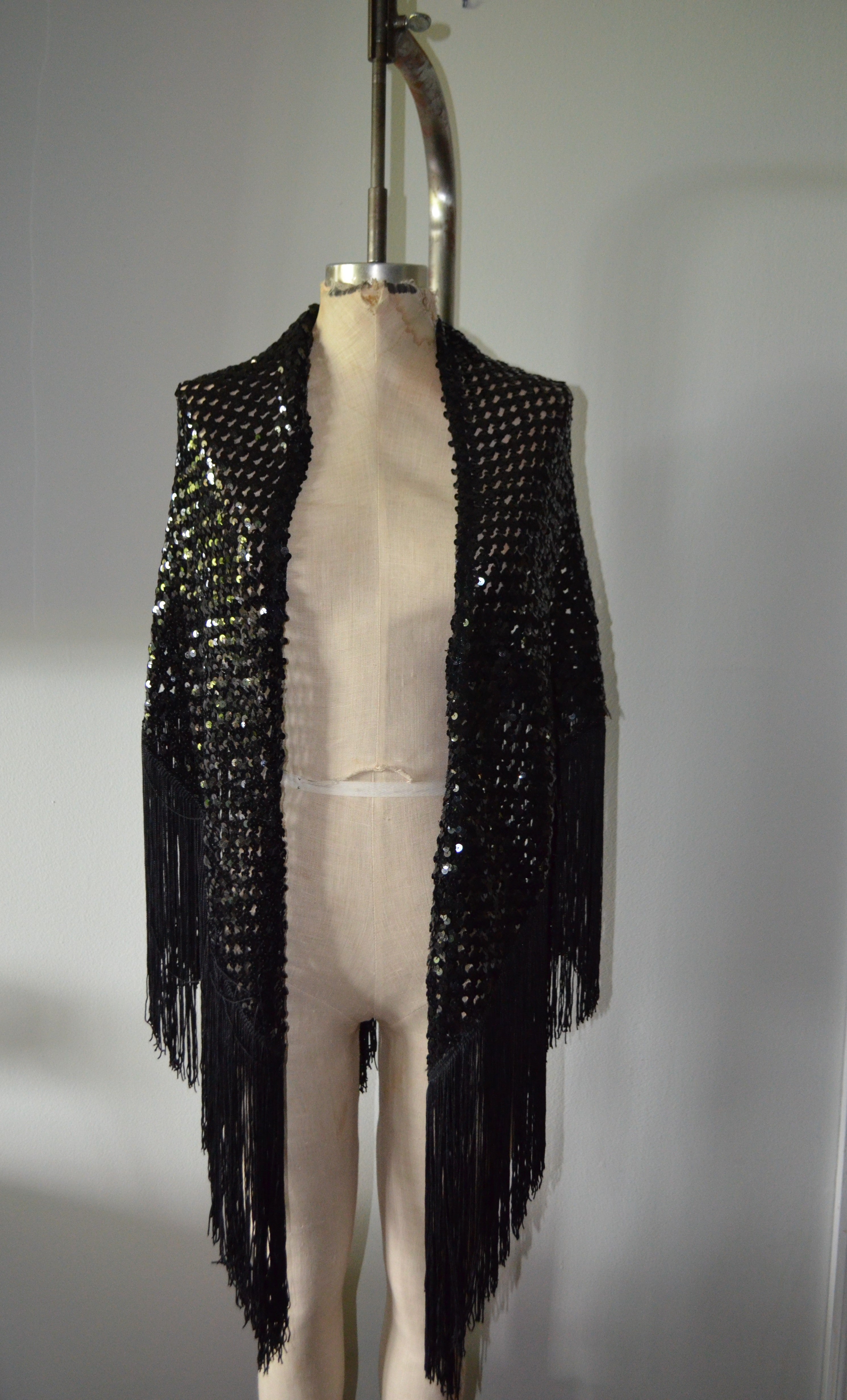 80s Black A stunning black sequin crochet shawl